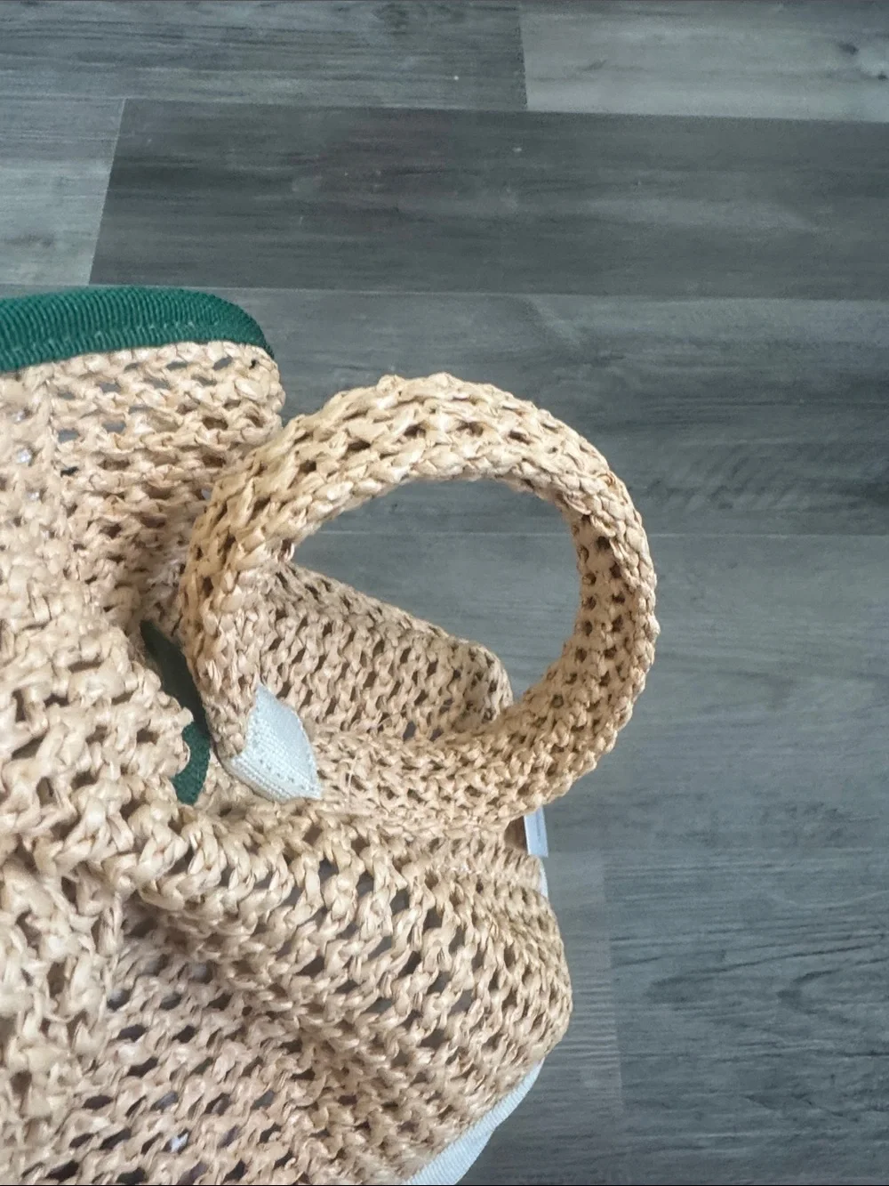 Rosie Assoulin x Target Straw & Cream Drawstring Bag w/Green Trim& Handle NWT